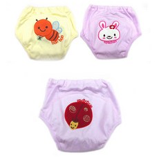 꼬꼬몽 유아 여아 남아 4중 순면 배변훈련팬티 3장세트, 1세트, 꽃토끼