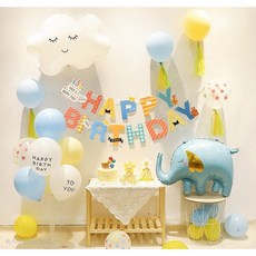 뚜이아뜰리에 생일파티 풍선패키지 홈파티 풍선 생일 풍선 파티장식 <옵션01 코끼리>, 1세트, 혼합색상