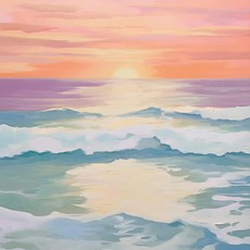 블루 핑크 웨이브 해변 일몰 야자수 쉘 풍경 아트 포스터 캔버스, 11. 7