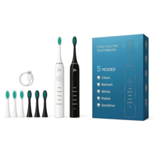 JLS 음파 전동 칫솔 + 칫솔모4개, 블랙+화이트, 2세트, M1