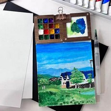 迷你便攜水彩顏料套裝 分裝美術專用全套工具 調色盤胡桃木盒 隨身 好玩，好看, 胡桃木15格+夾+畫紙+12顏料+筆, 1個