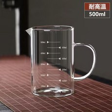 玻璃量杯 附刻度 廚房烘焙計量杯 帶蓋帶把 加厚耐高溫, 1個, 中號-500ML 明火/微波可用