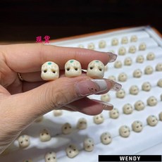 象牙果雕刻阿呆菩提果手串DIY配件：超萌可愛男女款手持配飾, 1個, 【尺寸約11.5mm】,【1顆象牙果雕刻阿呆】