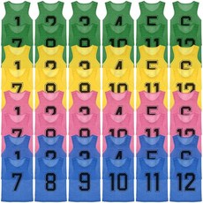 M-Aimee 48피스 청소년 피니 - 메시 농구 팀 연습 저지 - 스포츠용 번호가 매겨진 축구 스크리미지 조끼 (그린/옐로우/핑크/블루)