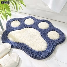 DFMEI 卡通貓爪造型家居浴室地墊防滑墊植絨衛生間速幹腳墊專用家用, 1個, 喵出沒-藍色