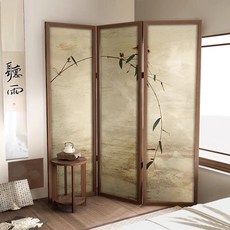 現代中式實木竹子摺疊移動屏風，客廳房間玄關裝飾隔斷擋板, 1個, 10*10一張布,45寬*180高