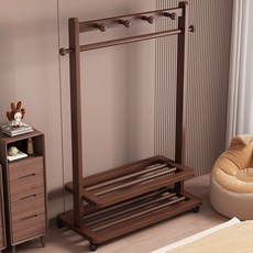 實木衣帽架 衣架 落地 臥室家用 老楠竹 掛衣架 簡易晾衣架 室內衣服架子, 老楠竹80cm-原木色帶輪