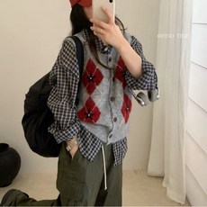 PETITBATH 여성 다이아패턴 레이어드 니트 조끼 브이넥 조끼SJJ112139