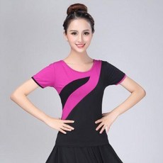 廣場舞上衣 短袖 莫代爾棉 練功服 M A 3 9 7, 黑拚紫短袖,4XL