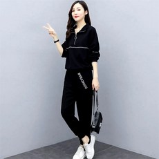 TKX 여성 캐주얼 운동 세트 편안한 봄 가을 라운지웨어 레터링 포인트 심플 투피스