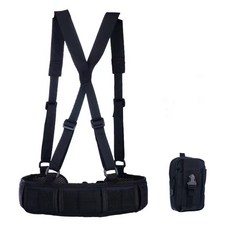 戶外多功能戰術腰帶戰術腰封套裝 尼龍眼鏡蛇扣工作腰帶 多功能全套腰封, 黑色腰封背帶款+包, 1個