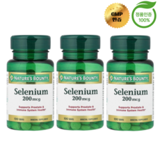 Nature's Bounty Selenium 네이처스 바운티 셀레늄 영양 보충제 200mcg 100정 3팩, 3개