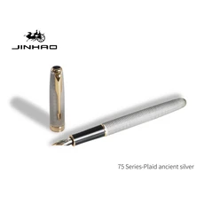 JINHAO 체크무늬 실버 시리즈 고급 0.5mm 비즈니스 사무실 학교 용품 잉크 펜 필기 선물 문구 75 만년필, 02 Plaid Antique Silver