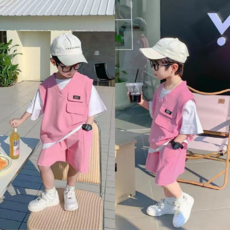 지오코코 아동 남아용 핑크보이 포켓 상하세트 여름 반팔 반바지 캐주얼 남여공용 상하복