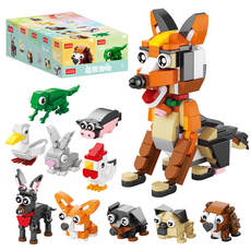 [알꿀밤-호환블럭-동물곤충] E앉은 강아지 가축 10in1 세트, 1개