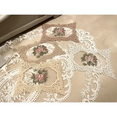 [신혼일기] 프렌치 레이스 플라워 자수 컵받침 사각 티코스터 5 color, 인디핑크