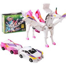 賽車變形機器人 天馬獨角獸 賽車合體機器人 磁吸碰撞合體兒童變形玩具, 炫彩粉色-飛翼天馬[正版授權]二合一, 1個