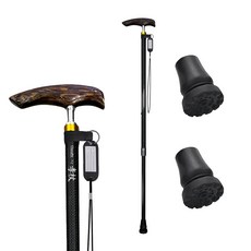 체라핏 효장 카본 지팡이 원목 손잡이 부모님 효도 선물용, 1박스, 외발팁(A세트)