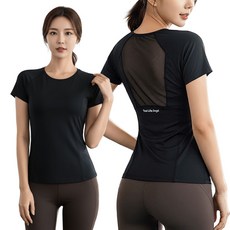 여성용 등판메쉬 반팔티 필라테스 홈트 요가복 티셔츠