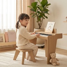 JALOKEE 37건반 원목 피아노 의자 세트 KC인증 어린이날 생일 감성 선물 전용 악보세트 볼륨조절 가능, 1개, 내추럴 오크