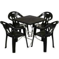 지오리빙 플라스틱 테이블 의자 세트 야외테이블세트, 사각+팔걸이의자(블랙)