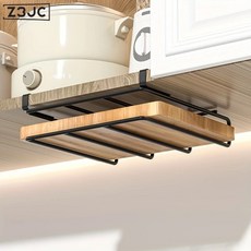 Z3JC 砧板架免打孔櫥櫃下懸掛菜板架掛鉤鍋蓋架, 1個, 單層置物架黑色:如圖