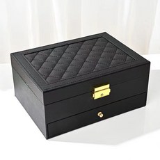 輕奢首飾收納盒 精緻項鍊耳環收納盒 大容量多層飾品收納盒 黃金飾品收納盒, 1個, 輕奢抽屜款-神祕黑【雙層】