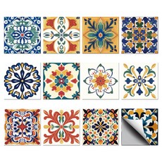 PVC 타일 시트지 세트 다양한 패턴 방수 주방 욕실 리폼 장식 10x10cm 12가지 다른 디자인 1세트 총 36개, 컬러