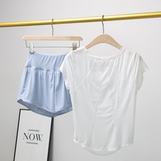 普拉提瑜伽健身運動套裝 假兩件高腰短褲 網紗透氣短袖上衣 修身顯瘦 彈力舒適 多場景適用