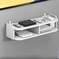 무타공 셋톱박스 2단 와이파이 벽걸이형 선반 공유기 보관함, 흰색