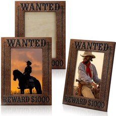 AceOrbit 3피스 Western Wanted 사진 프레임 소박한 나무 사진 프레임 핏 10.2 x 15.2cm(4 x 6인치) 그림 투명 아크릴 멋진 수공예품 테이블 탑