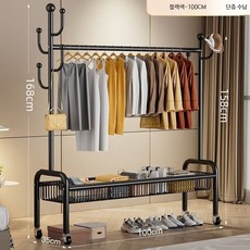 스탠드형 이동식 옷걸이 실내 침실 호환 행거 간이 건조대, 1개, 12_블랙100cm선인장단층수납