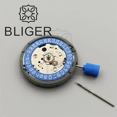 BLIGER GMT NH34 무브먼트 블랙 레드 포커 그린 날짜 휠 캘린더 24 보석 고정밀 시계 수리 도구, 06 blue white