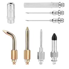 8피스 그리스 건 액세서리 키트 니들 디스펜서 고무 팁 조인트 니플 스트레이트 노즐 엘보 커넥터 피팅 어댑터 원형 커넥터 및 좁은 공간용 그리스 건 노즐 3개 포함, 8피스 그리스 건 액세서리 키트, 니들 디스펜서 고무