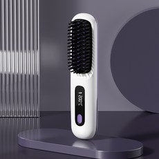 PYHO 3단계 온도조절 무선 충전식 생머리 빗 매직기 휴대용 컬빗, ZFS1752, 화이트