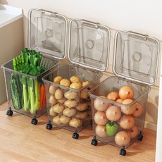 透明帶輪收納桶 廚房蔬菜收納 方便省力 大蔥山藥果蔬保鮮儲物箱, 1個, 廚房果蔬收納盒【不帶輪】,【中號】日常鮮菜收納