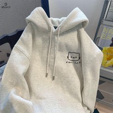 超百搭！連帽衛衣女 刷毛衛衣 帽T 可愛小貓咪印花 休閒衛衣女 oversize 秋冬加絨加厚 美式慵懶寬松 長袖上衣