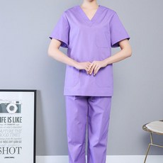dimowa 병원유니폼 간호사 물리치료사 에스테틱유니폼, 1개, (폴리면혼방) 바이올렛