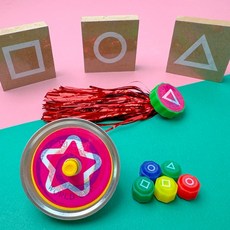 전통놀이세트(도형스티커 포함) 쇠팽이 비석치기 비사치기 공기놀이, 전통놀이세트