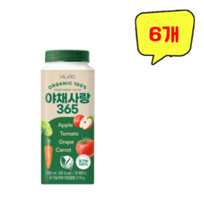 비락 유기농 100% 야채사랑 365, 190ml, 6개
