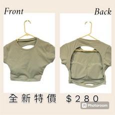 Bra Top帶胸墊 後背鏤空 運動短袖T恤緊身 性感