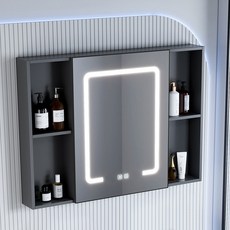 욕실 슬라이딩 거울 수납장 벽걸이 스마트 LED 화장실 수건장, 화이트 55x65cm 스마트 반밀폐 거울 캐비닛