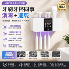 智慧牙刷架紫外線消毒器 殺菌烘乾壁掛免打孔, 黑色, RA-612