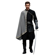 GRAJTCIN 유니 르네상스 망토 중세 숄 하프 숄더 케이프 나이트 전사 할로윈 코스튬 브라운.