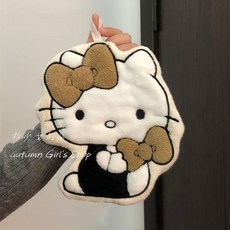 YO甄選 掛式擦手巾 柔軟加厚吸水速乾兒童家用衛生間廚房擦手巾hellokitty, 1個, Kitty掛式擦手巾 可愛黑