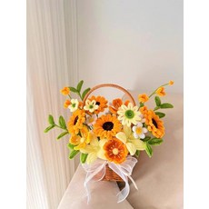 모루장식 해바라기 꽃바구니 입학식 웨딩 화동바구니 꽃만들기, 로맨틱 오렌지 해바라기 완제품