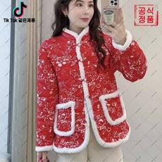 moshi-155 두꺼운 단추 꽃무늬 면 자켓 핫 아이템 복고풍 방한 기모 자켓 여성용(오비트플로우 유한회사 Co. Ltd.)