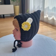 (완제품)손뜨개 아기보넷, 블랙, 1개