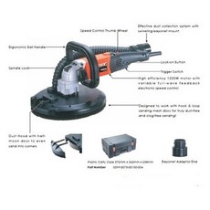 東方不敗 AGP HS225 9吋 迷你磨牆機 高效率1200W馬達 附集塵系統, 1個