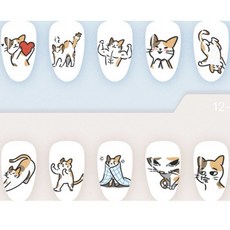 可愛貓咪圖案 穿戴式指甲片 XS L號 短方圓, 1個